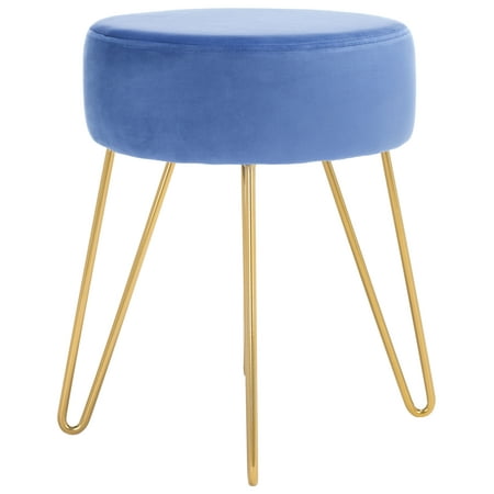 SAFAVIEH Abrea Modern Style Round Ottoman, Steel Blue/Gold ( 16.5 in. W x 16.5 in. D x 17.3 in. H)