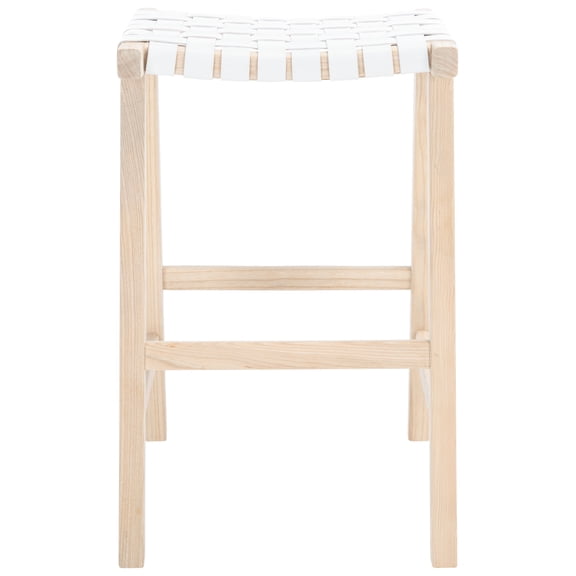 SAFAVIEH Abreu Rectangle Barstool, White/Light Natural (18.5 in. W x 20 in. D x 30 in. H)