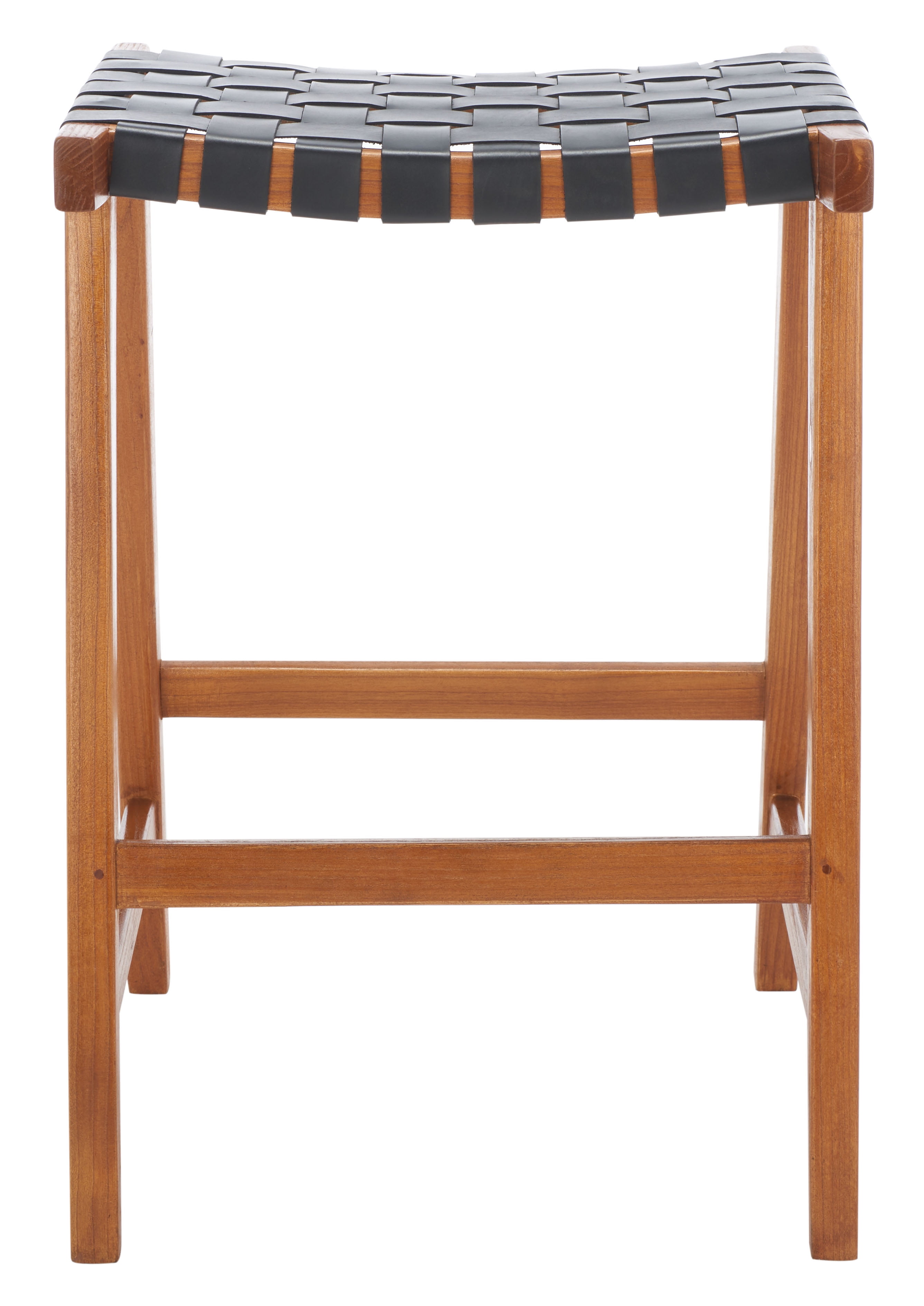Abreu Black Woven Leather and Natural Wood Counter Stool