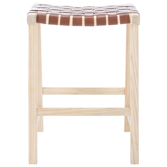 SAFAVIEH Abreu Rectangle Counter Stool, Cognac/Light Natural (18.5 in. W x 19 in. D x 26.8 in. H)