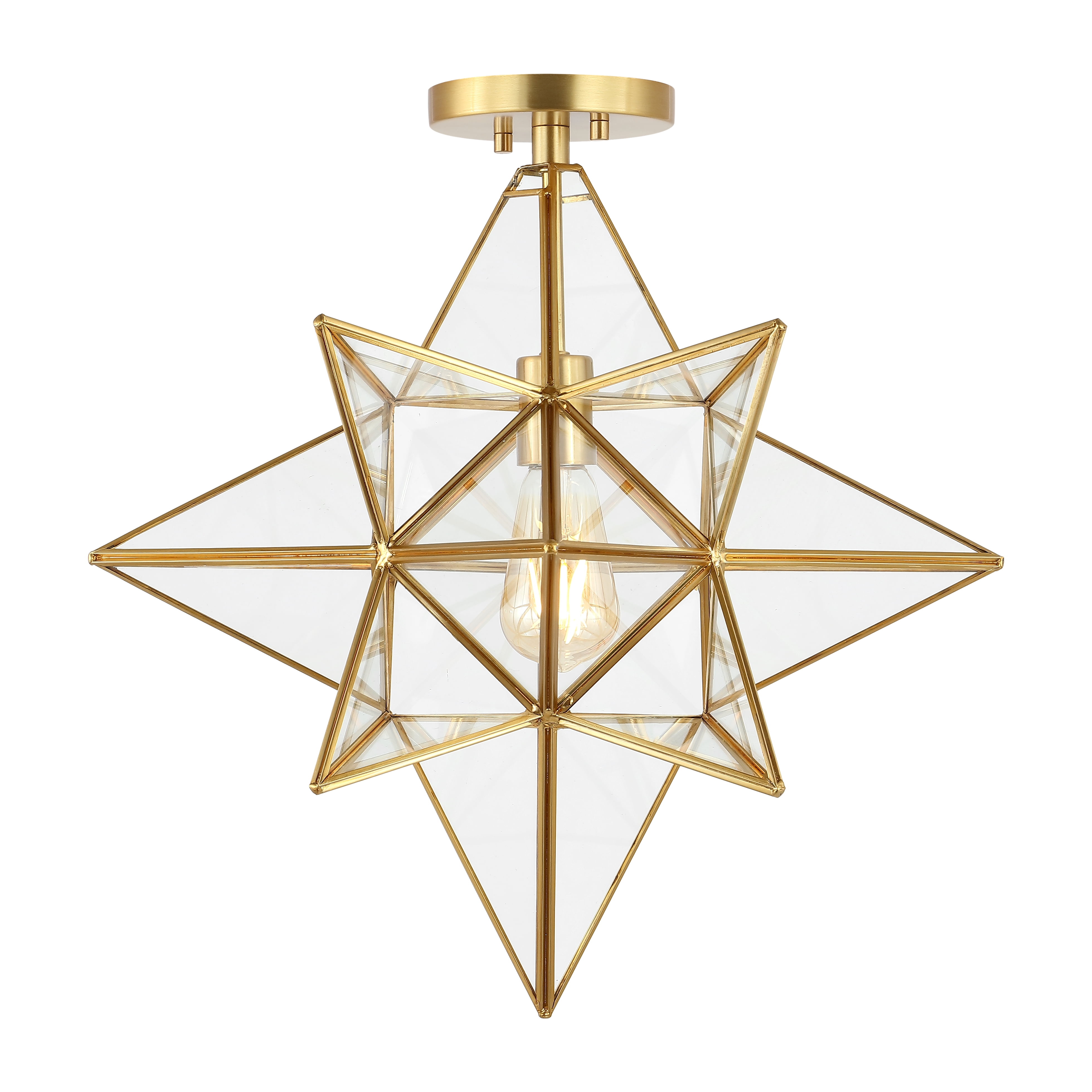 Abrielle 19" Antique Brass and Clear Glass Star Faceted LED Flush Mount
