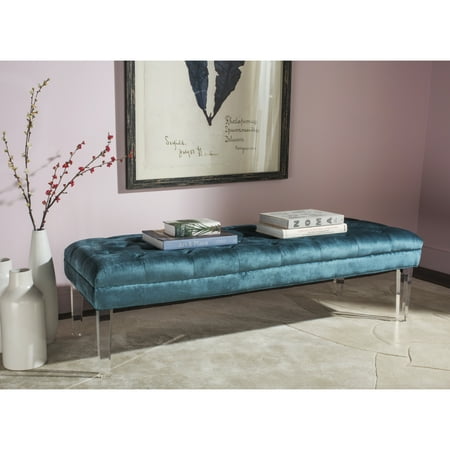 SAFAVIEH Abrosia Transitional Glam Tufted Bench, Cyan