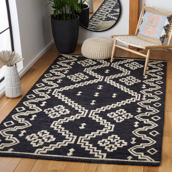 Safavieh Abstract Adolf Geometric Wool Area Rug, Black/Ivory, 6' x 6' Square