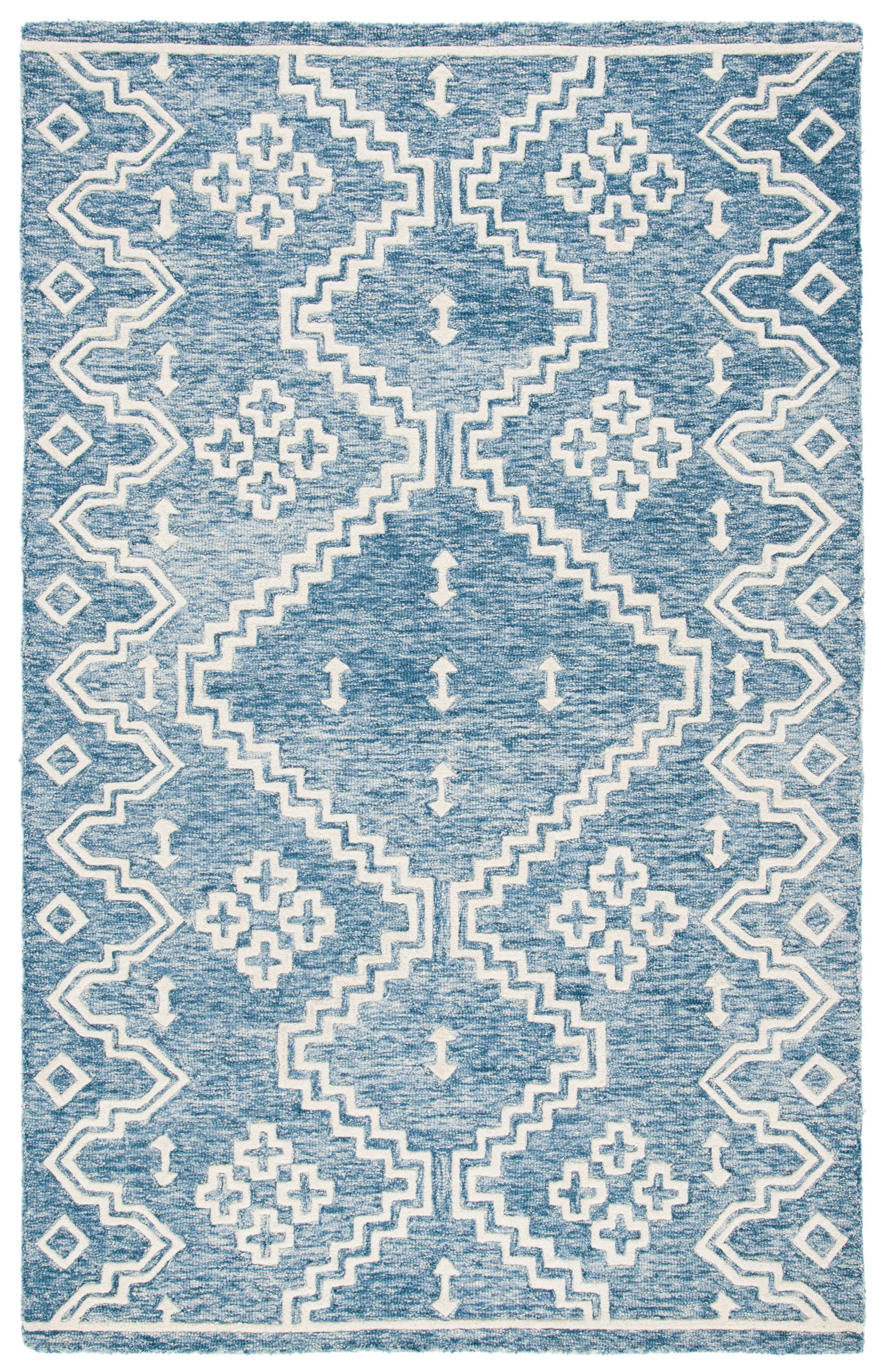 Blue and Ivory Handmade Wool 4' x 6' Tufted Rug
