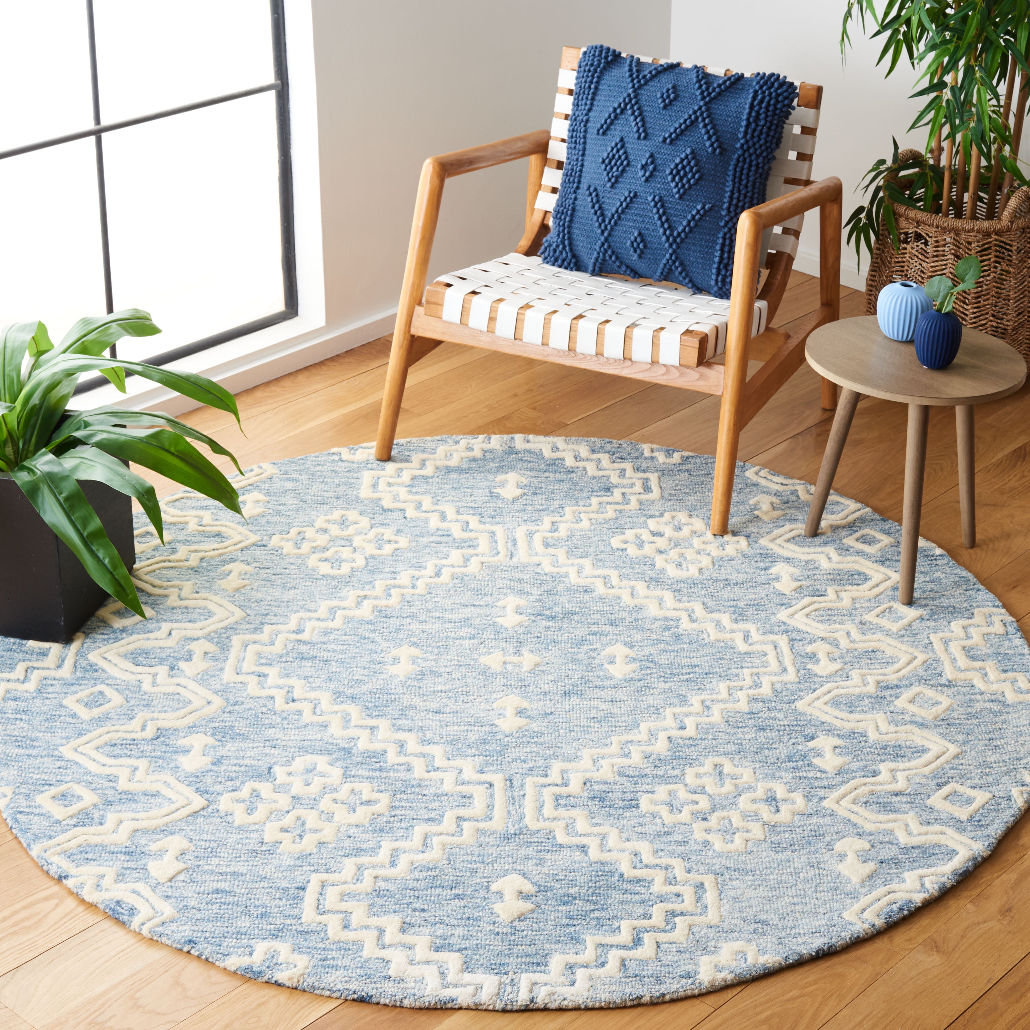 Safavieh Abstract Adolf Geometric Wool Area Rug, Blue/Ivory, 6' x 6' Round