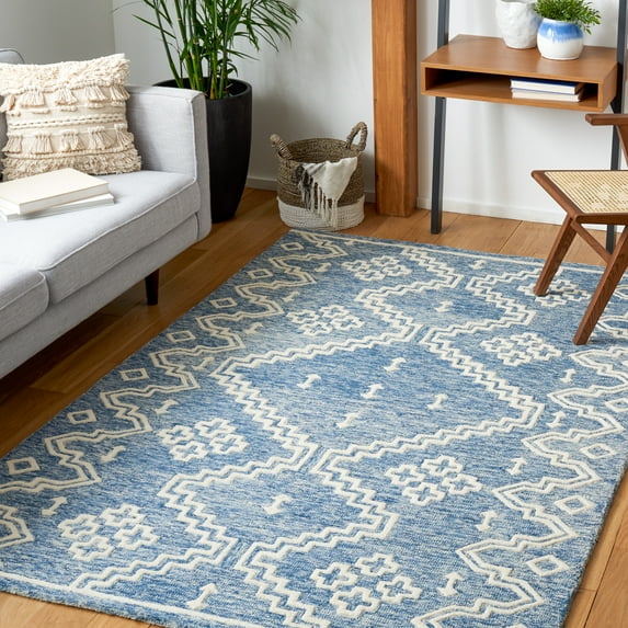 Safavieh Abstract Adolf Geometric Wool Area Rug, Blue/Ivory, 6' x 6' Square