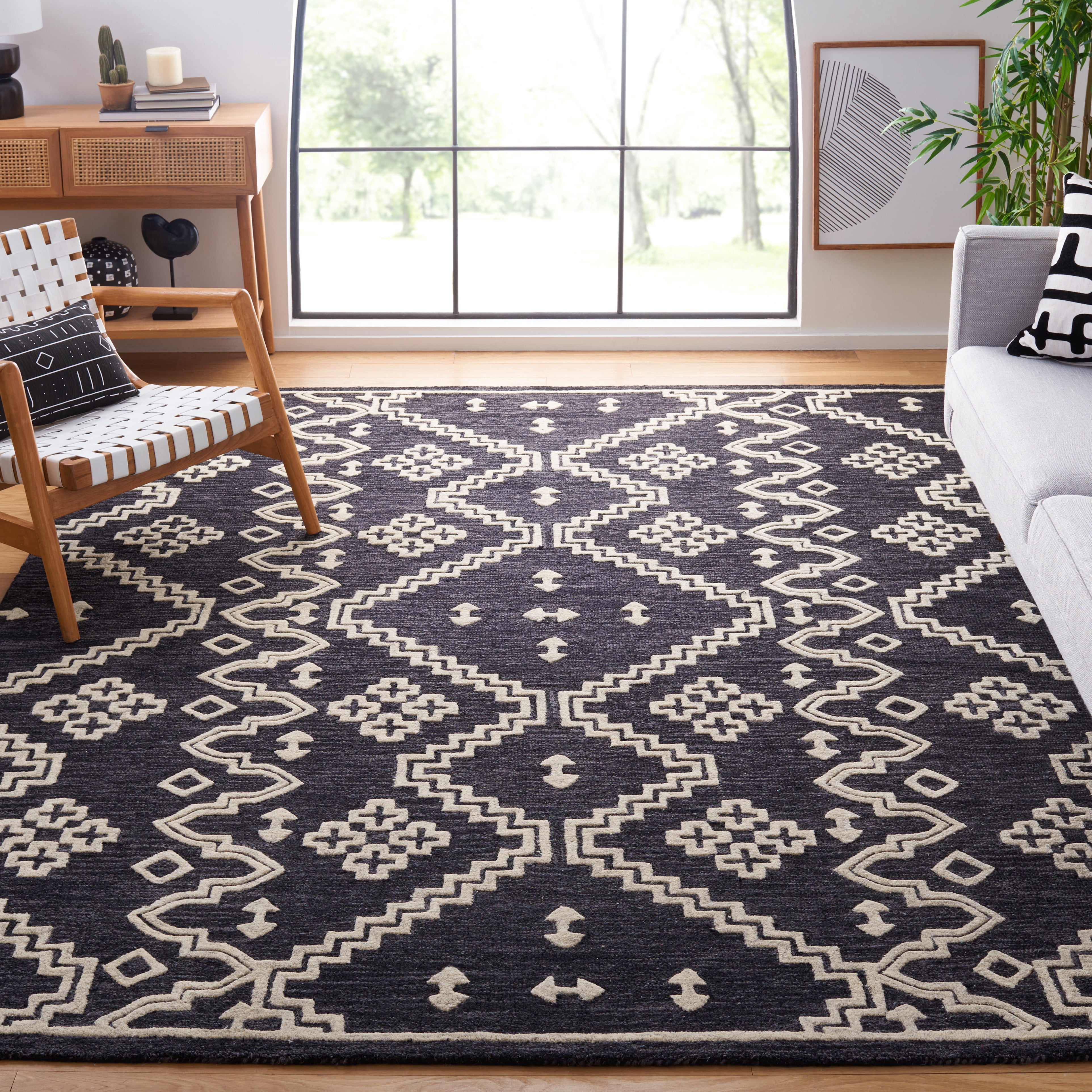 Safavieh Abstract Adolf Geometric Wool Area Rug, Black/Ivory, 8' x 10 ...