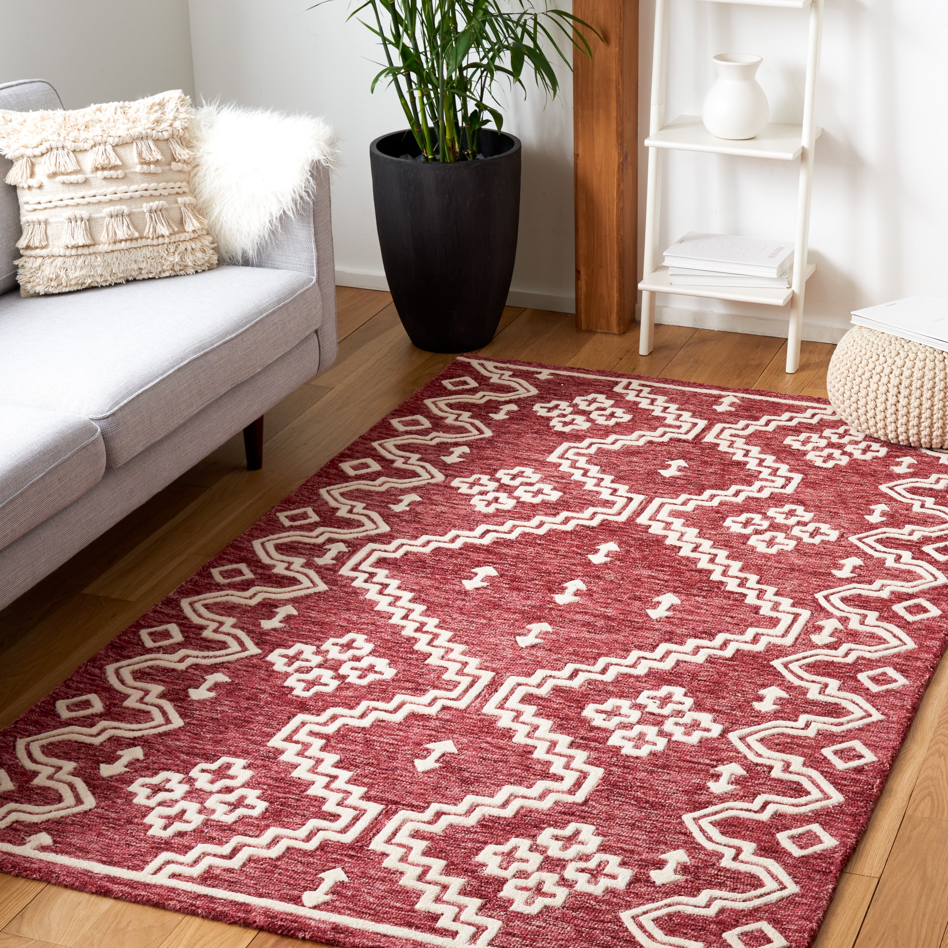 Safavieh Abstract Adolf Geometric Wool Area Rug, Red/Ivory, 6' x 6' Square