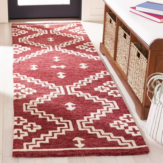 Safavieh Abstract Adolf Geometric Wool Runner Rug, Red/Ivory, 2'3" x 8'