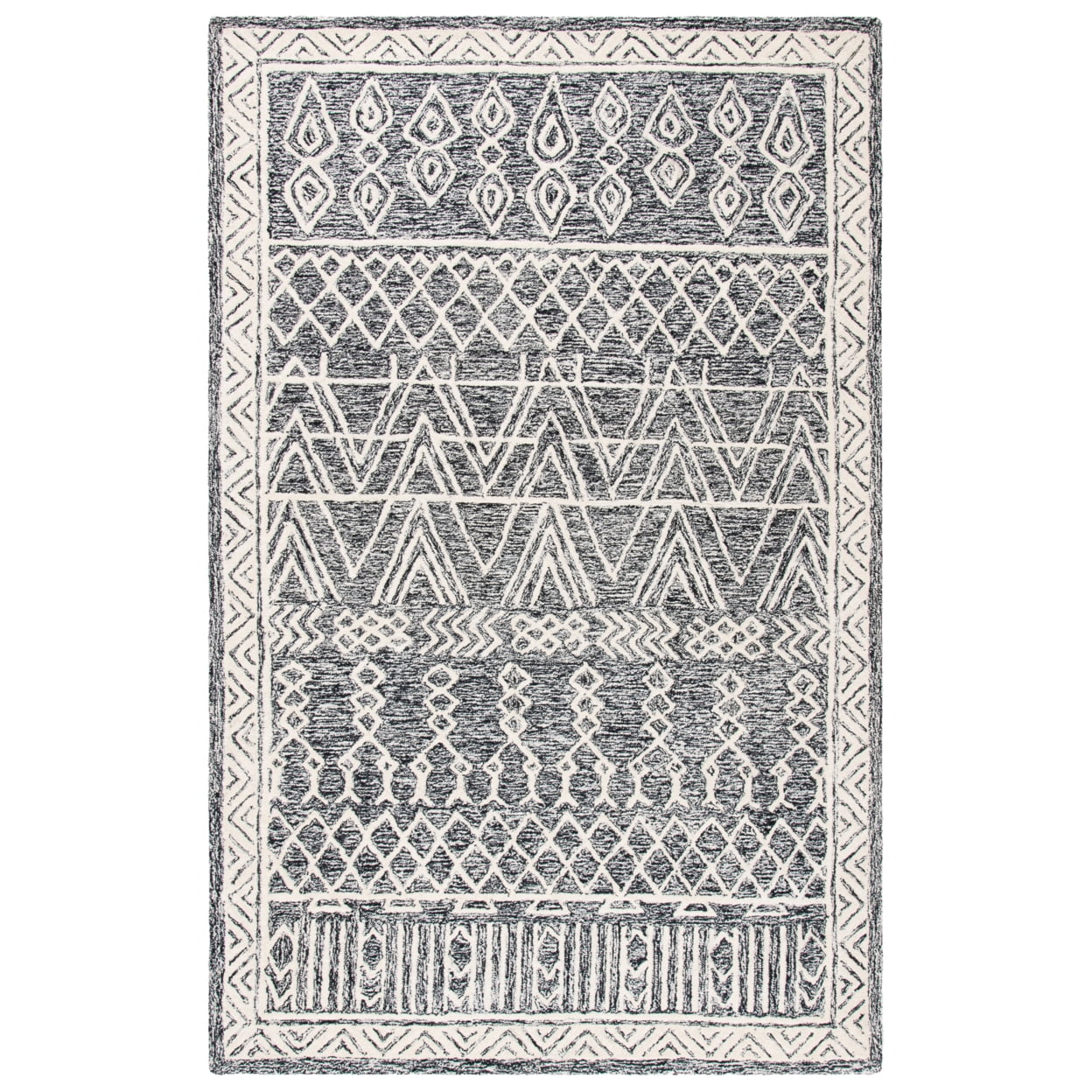 Handmade Black and Ivory Wool Tufted Abstract Area Rug, 5' x 8'
