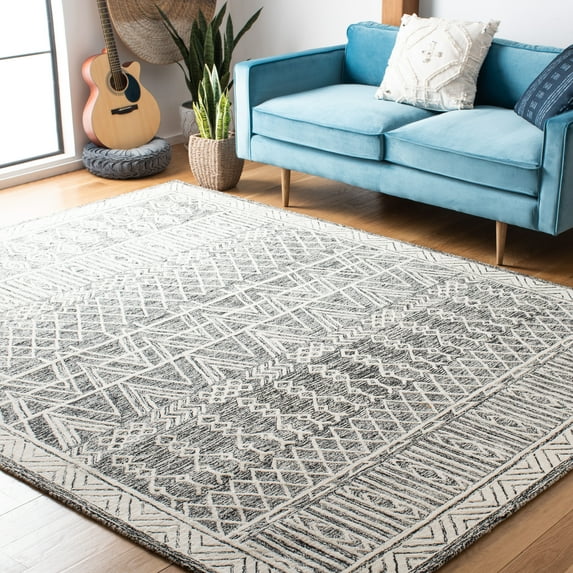 SAFAVIEH Abstract Alastar Geometric Wool Area Rug, Ivory/Black, 9' x 12'