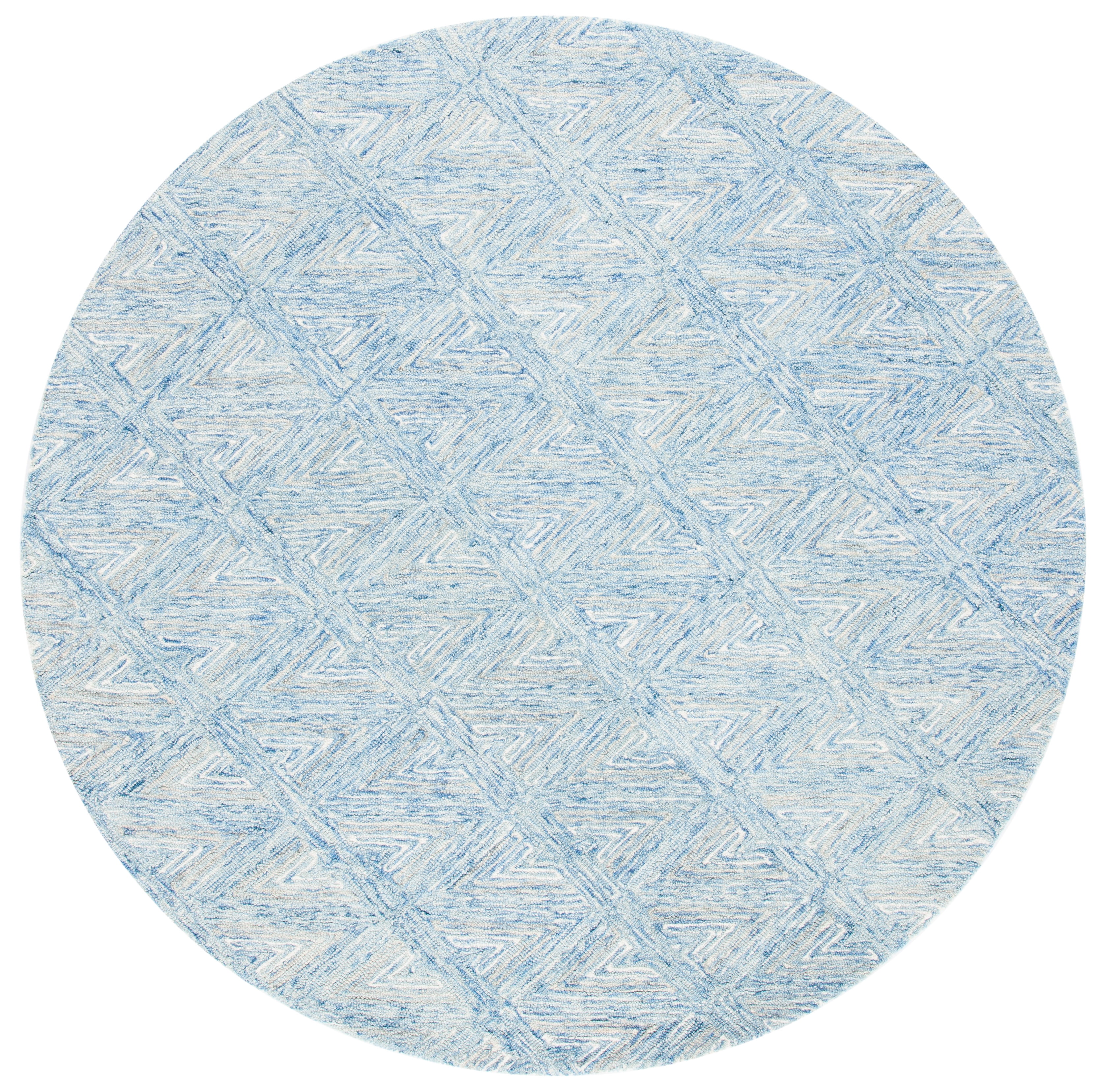 Handmade Blue Abstract Wool Round Tufted Area Rug, 6' x 6'