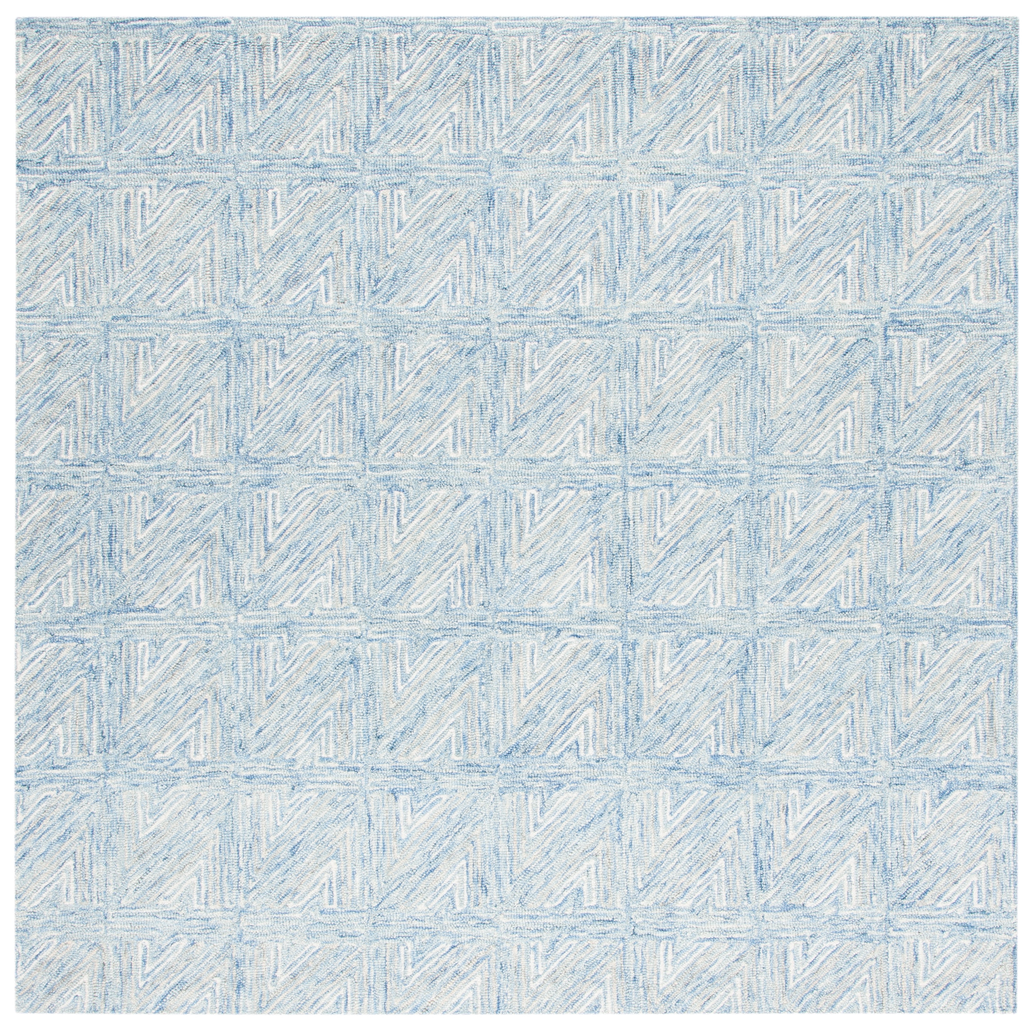 Abstract Blue Wool 6' Square Tufted Area Rug