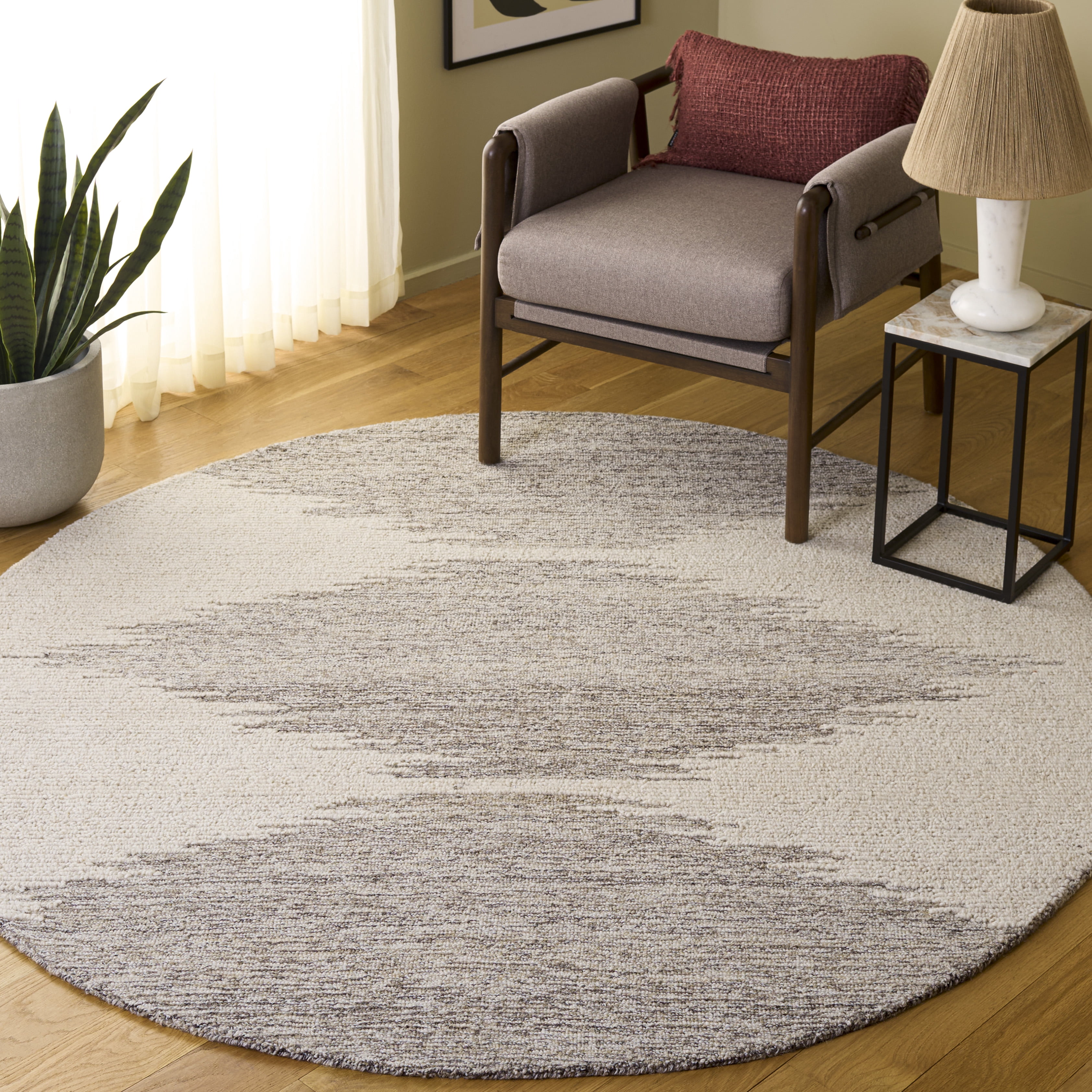 SAFAVIEH Abstract Aldous Abstract Area Rug, Brown/Ivory, 6' x 6' Round