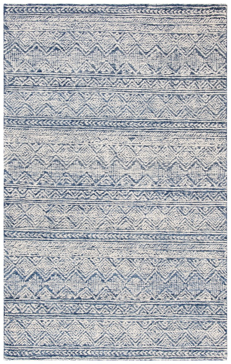 Ivory and Blue Hand-Tufted Wool Abstract Area Rug