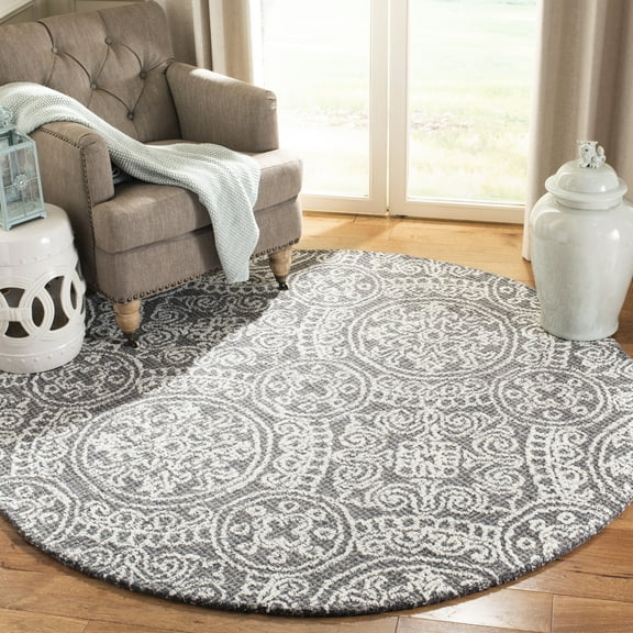 SAFAVIEH Abstract Amadine Geometric Wool Area Rug, Gray/Ivory, 6' x 6' Round
