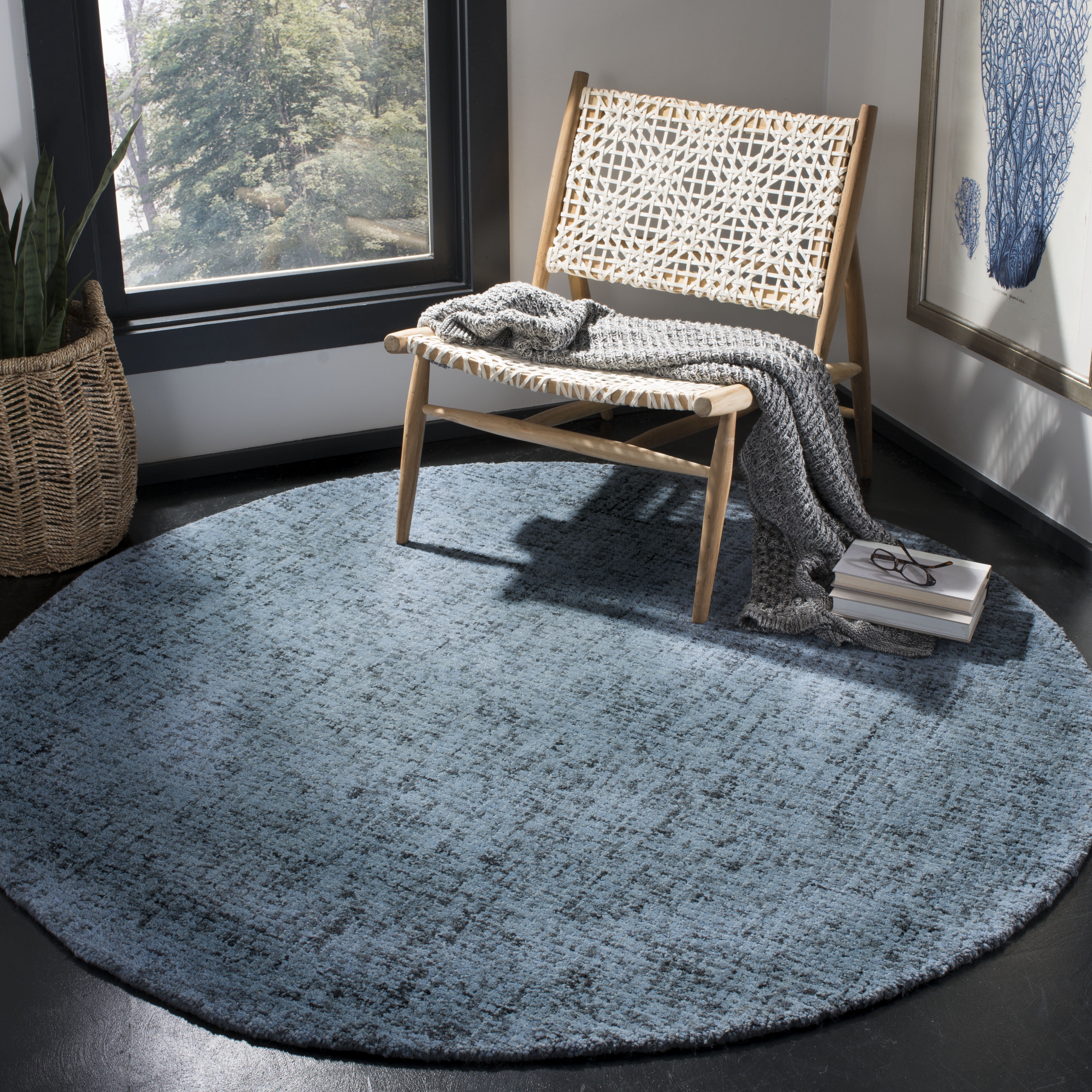 SAFAVIEH Abstract Arseny Abstract Wool Area Rug, Blue/Multi, 6' x 6' Round