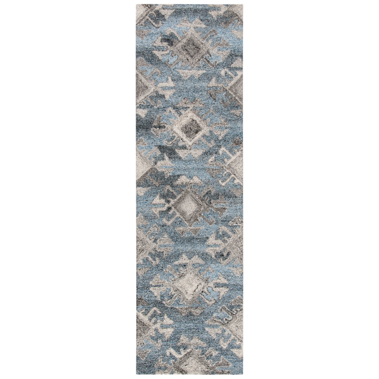 Abstract Blue and Gray Hand Tufted Wool Runner Rug