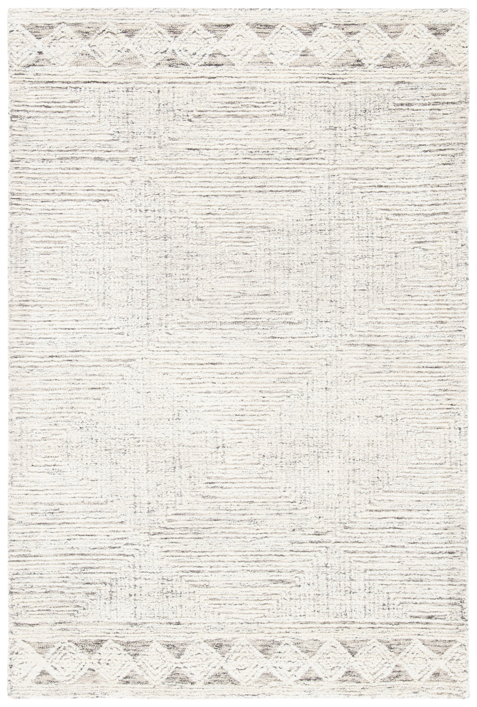 Ivory and Grey Abstract Hand-Tufted Wool Rug, 2'3" x 4'