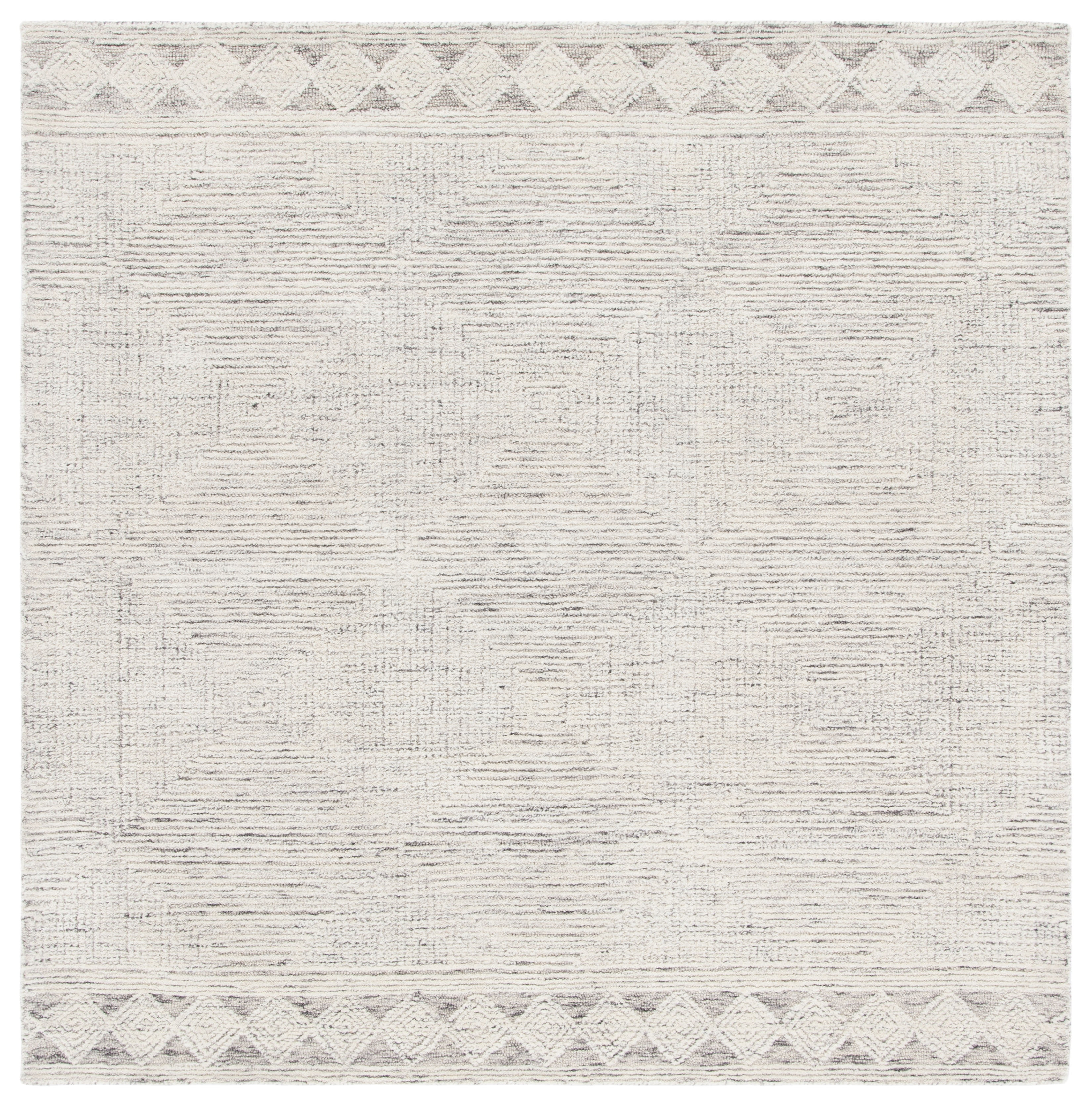 Gray Abstract Hand Tufted Wool Square Area Rug