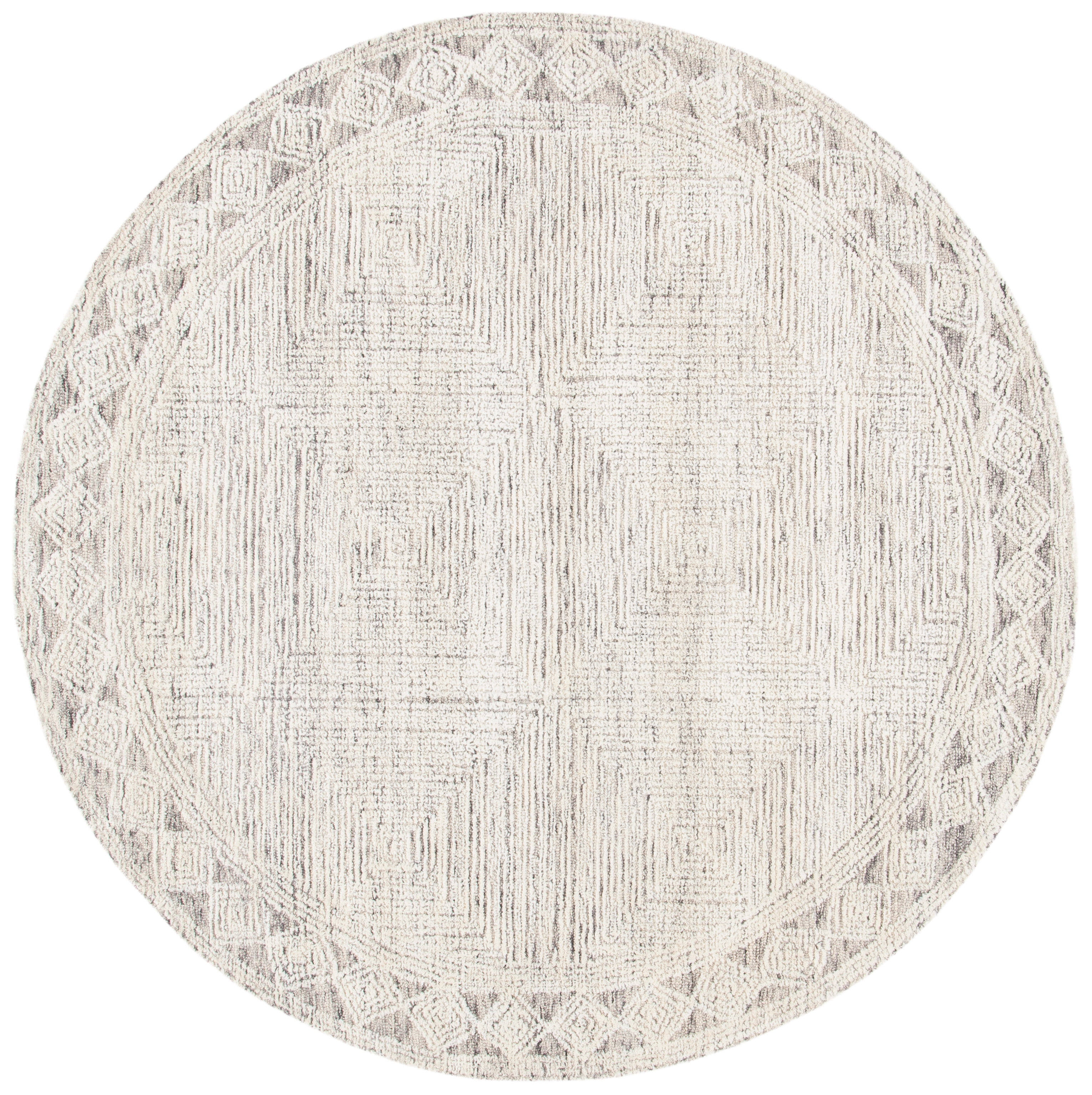 Ivory and Grey Round Hand Tufted Wool Rug
