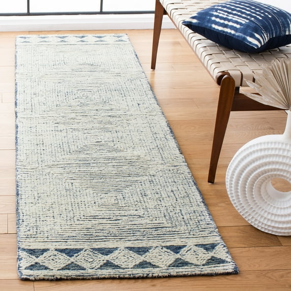 SAFAVIEH Abstract Augustine Geometric Wool Runner Rug, Ivory/Navy, 2'3" x 8'