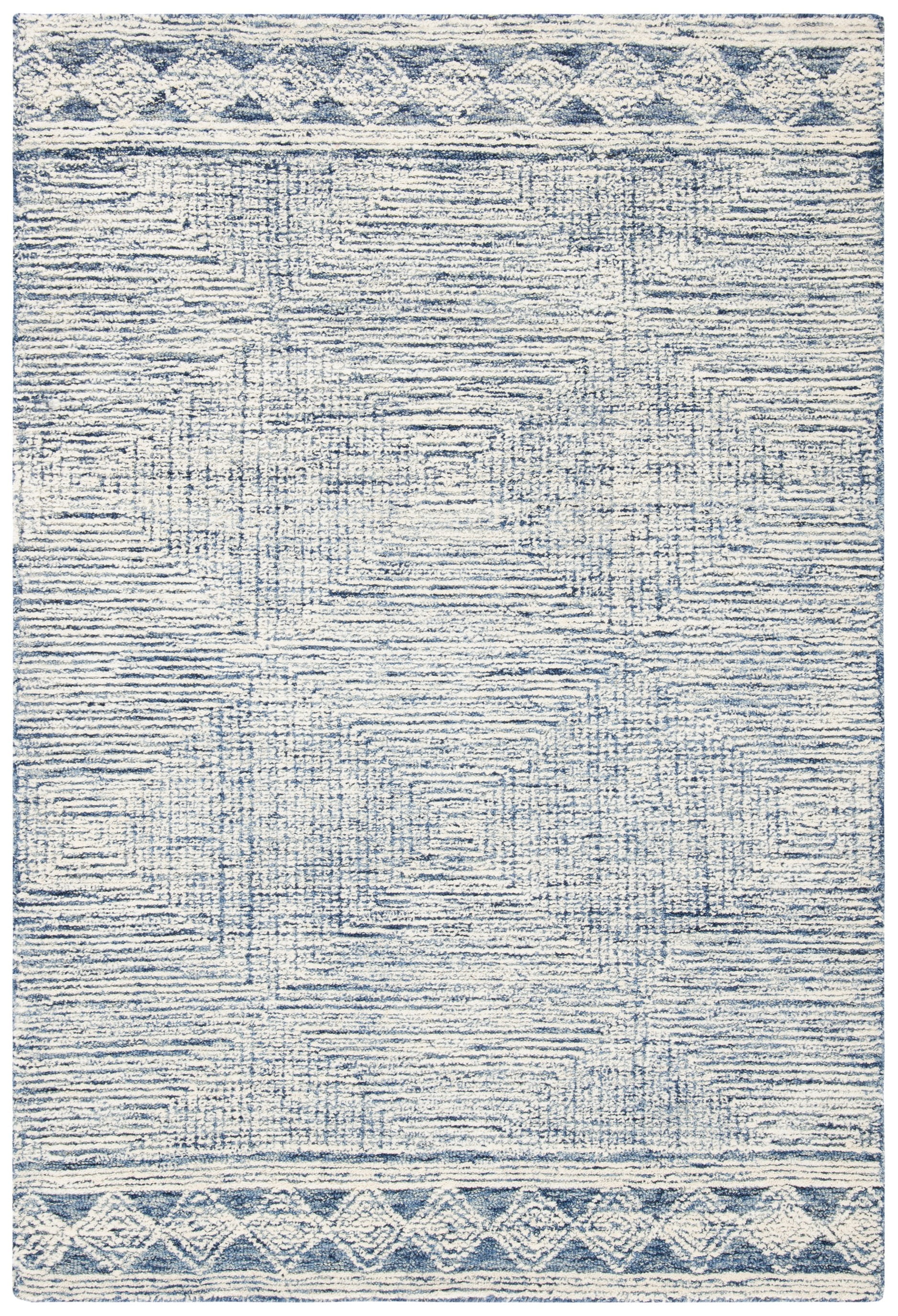 Ivory and Navy Hand-Tufted Wool Abstract Area Rug 3' x 5'