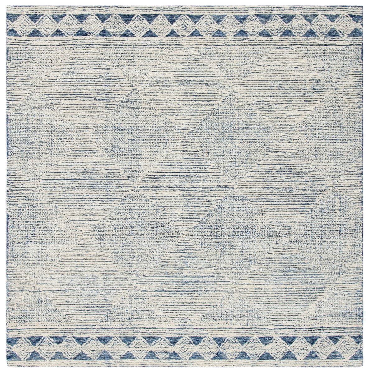 Ivory and Navy Abstract Hand Tufted Wool 4' x 4' Square Rug