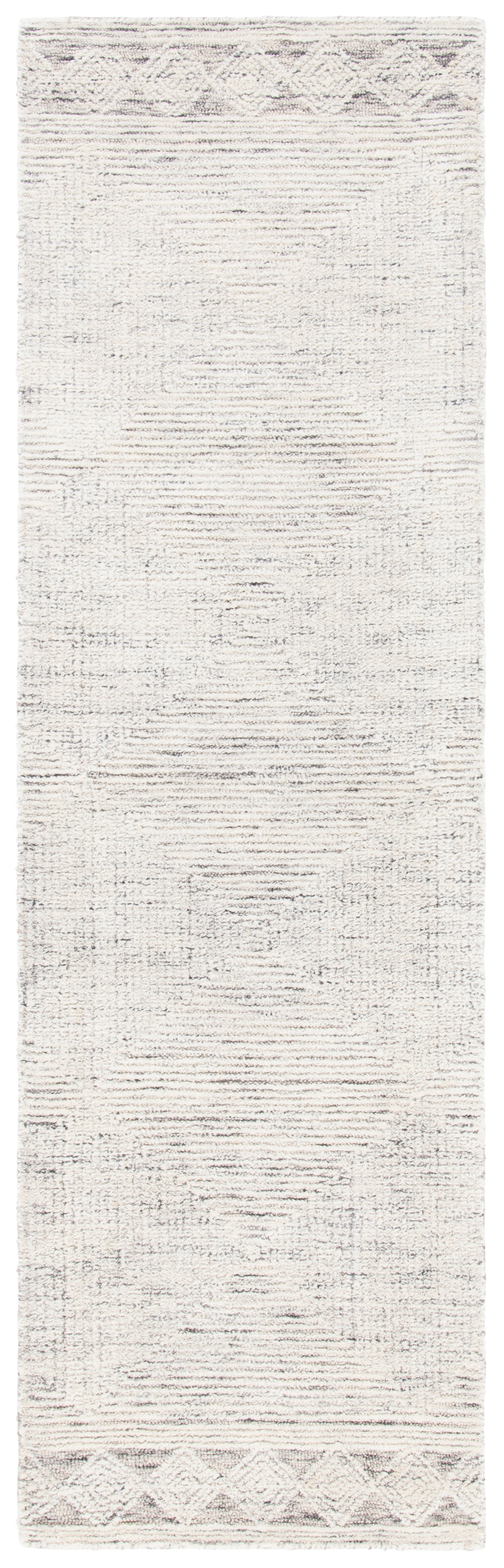 Ivory and Grey Abstract Hand-Tufted Wool Runner Rug