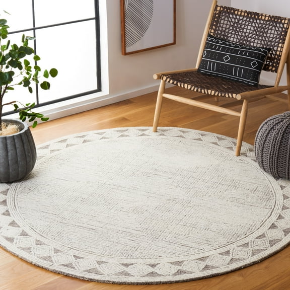 SAFAVIEH Abstract Augustine Geometric Wool Area Rug, Ivory/Gray, 6' x 6' Round