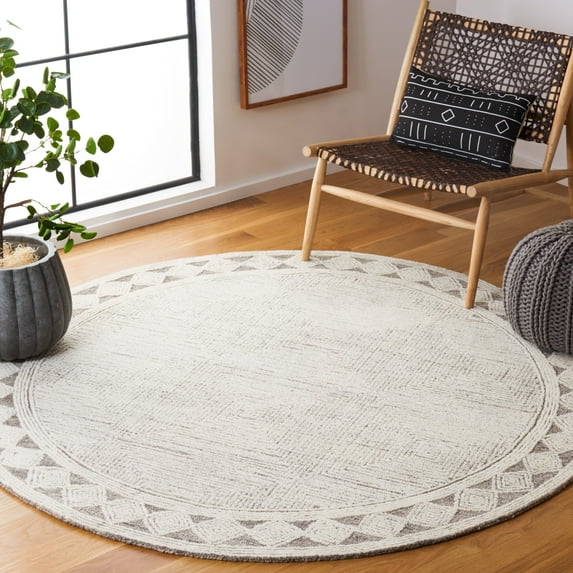 SAFAVIEH Abstract Augustine Geometric Wool Area Rug, Ivory/Gray, 6' x 6' Round