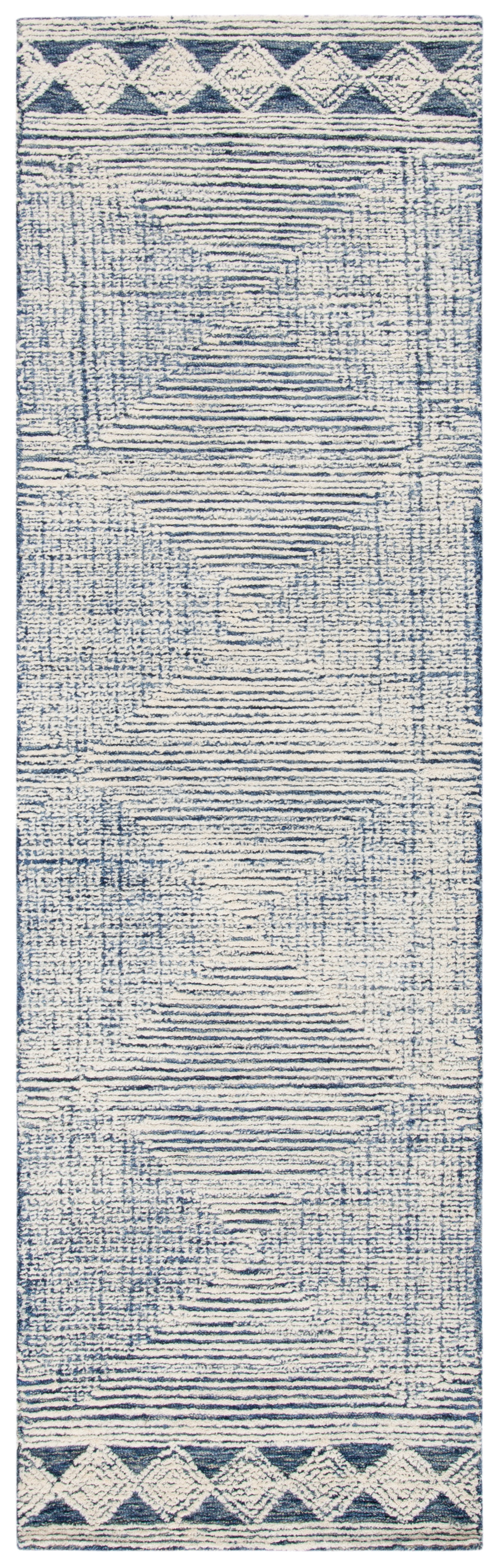 Ivory and Navy Hand-Tufted Wool Abstract Runner Rug