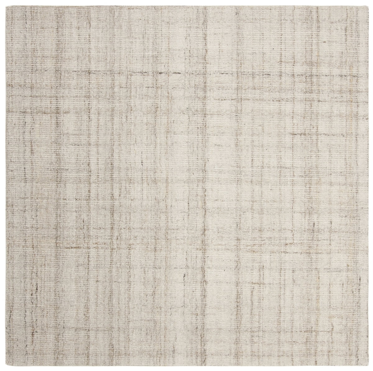 Ivory and Beige Abstract Hand-Tufted Wool and Viscose 4' Square Area Rug