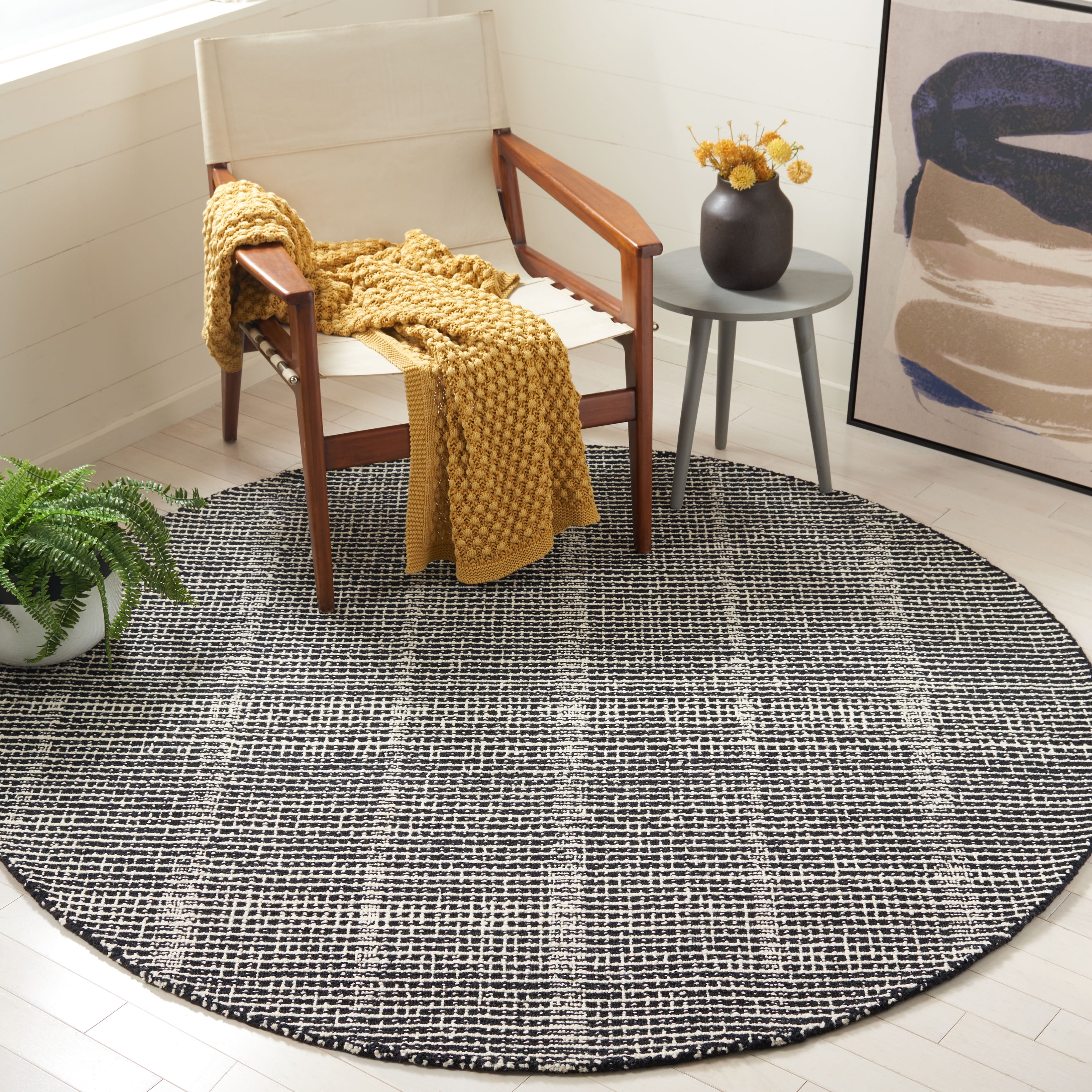 SAFAVIEH Abstract Becky Trellis Area Rug, Black/Ivory, 8' x 8' Round ...