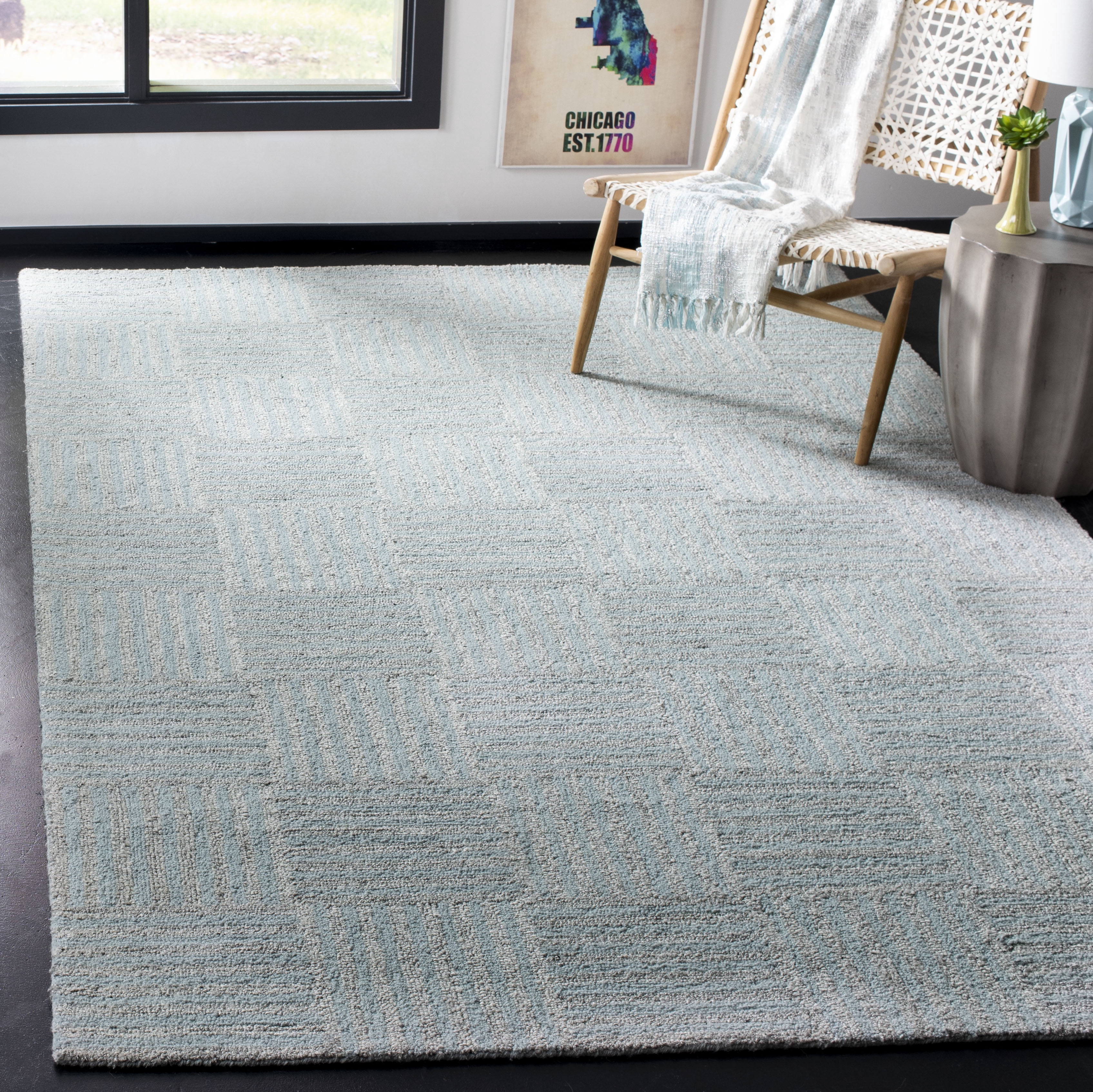 SAFAVIEH Abstract Benedict Geometric Area Rug, Blue/Gray, 6' x 6' Square