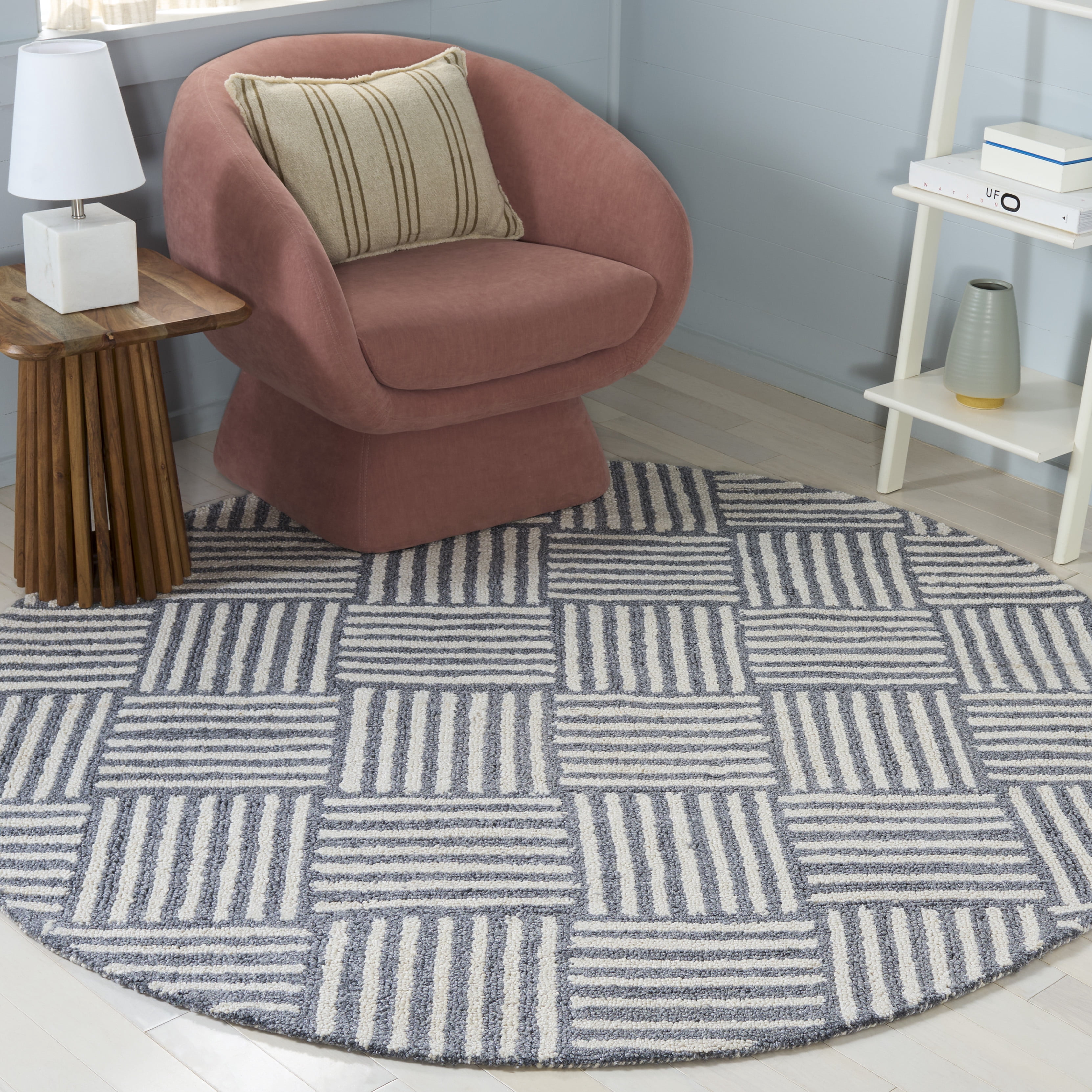 SAFAVIEH Abstract Benedict Geometric Area Rug, Ivory/Dark Gray, 6' x 6' Round