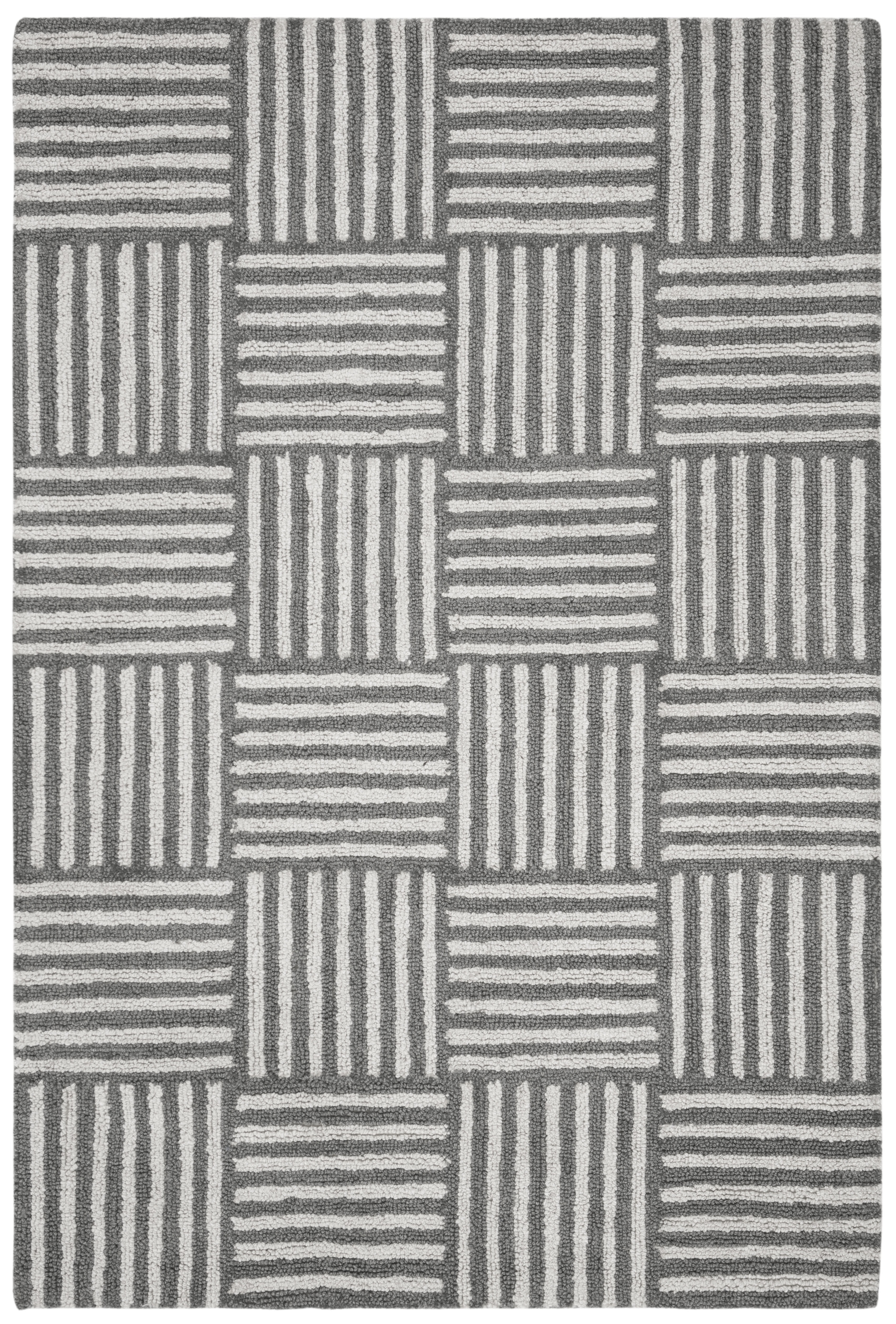 Ivory & Dark Grey Abstract Hand-Tufted Wool Area Rug - 6' x 9'