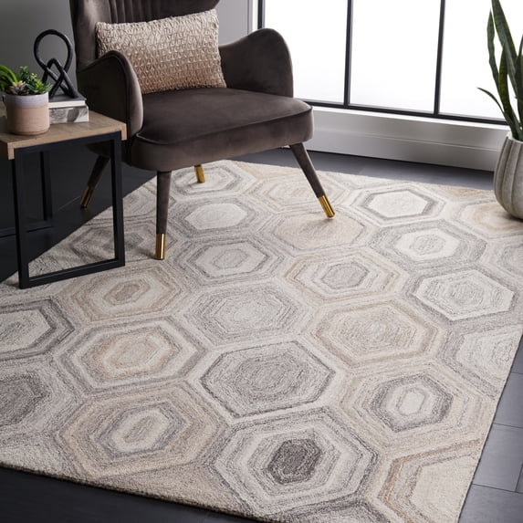 SAFAVIEH Abstract Benton Geometric Wool Area Rug, Natural/Gray, 6' x 9'