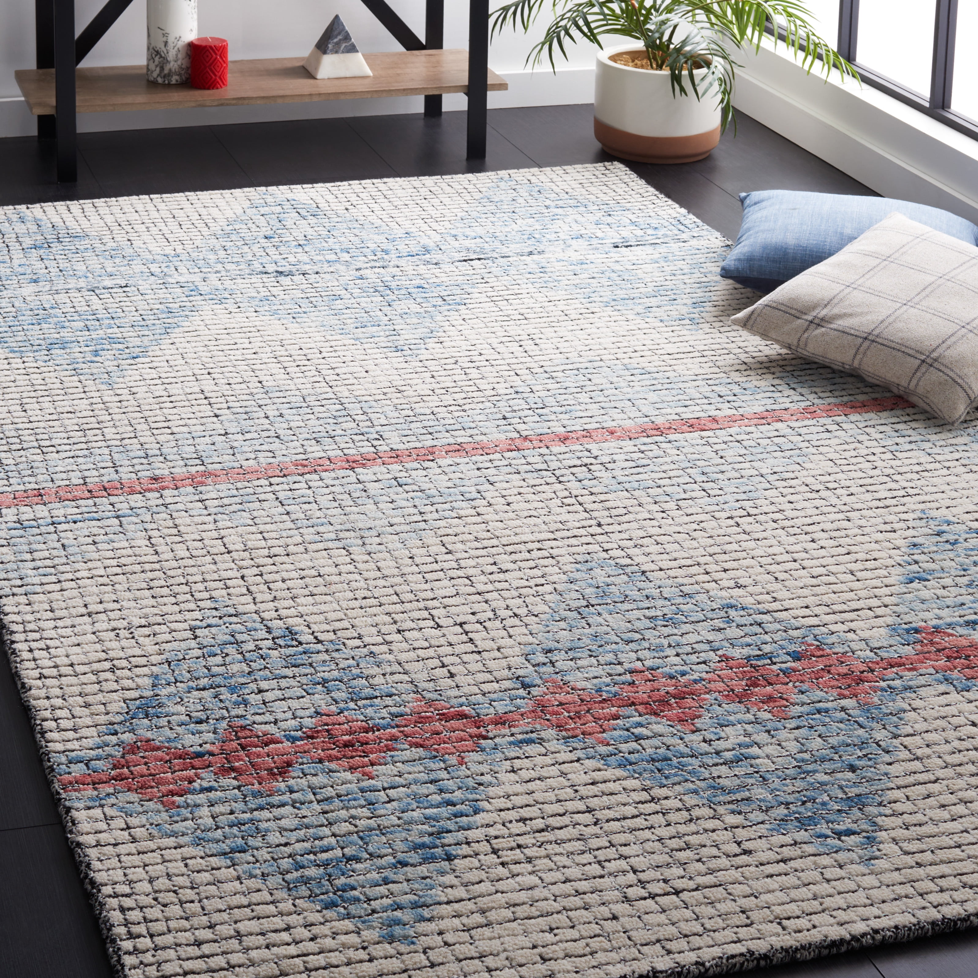 SAFAVIEH Abstract Bosworth Southwestern Area Rug, Ivory/Blue, 4' x 6'