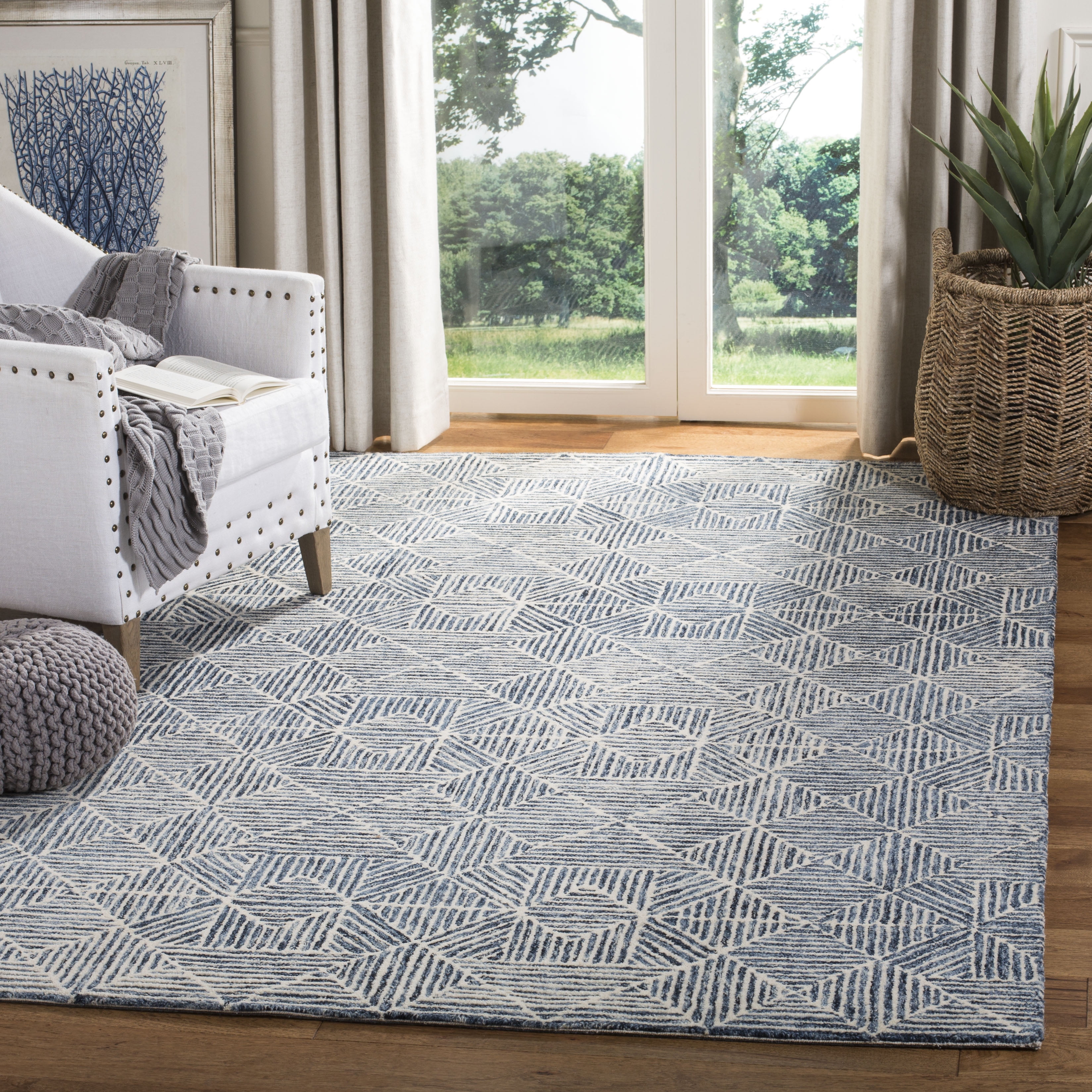 SAFAVIEH Abstract Brock Geometric Area Rug, Blue/Ivory, 3' x 5'