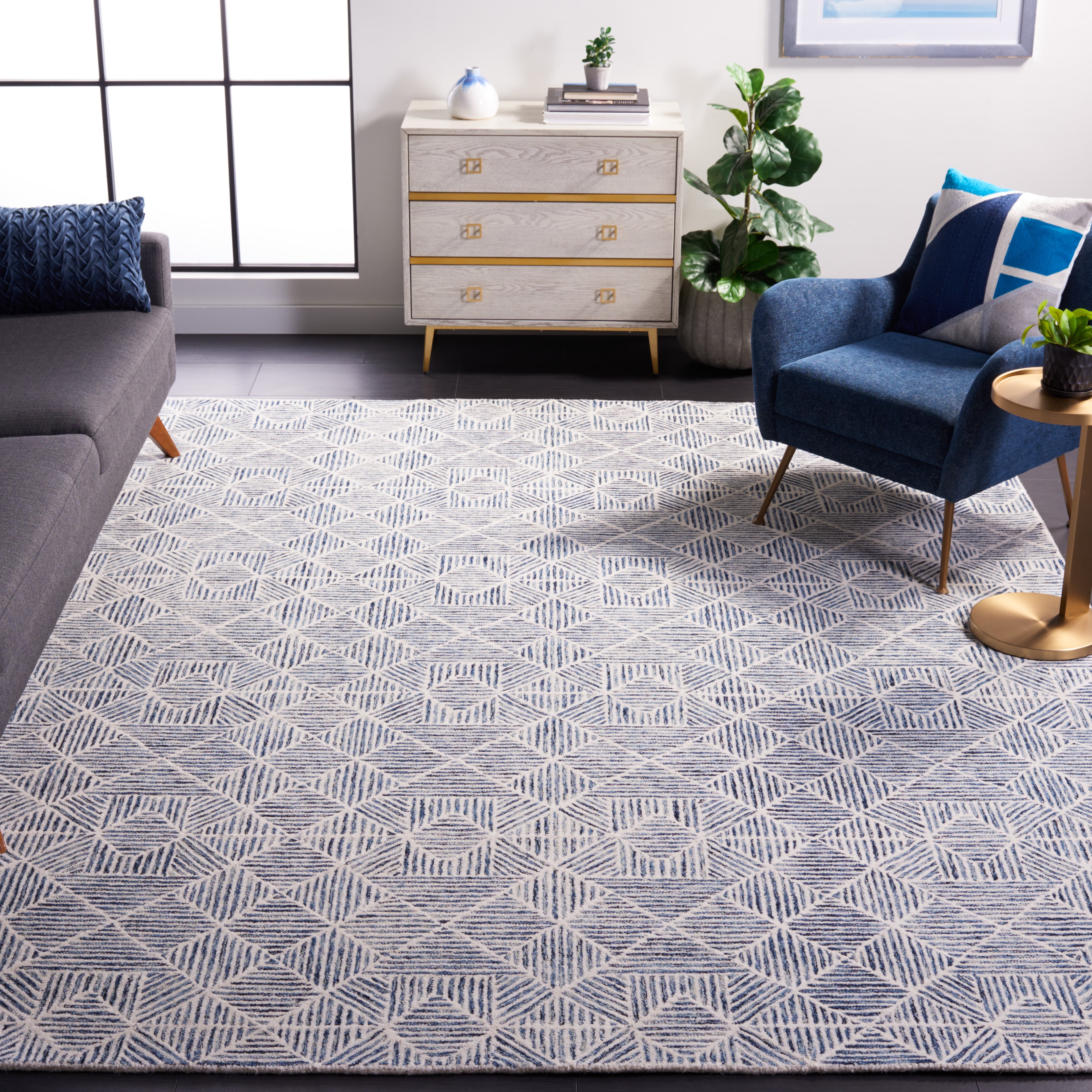 SAFAVIEH Abstract Brock Geometric Area Rug, Blue/Ivory, 8' x 10'