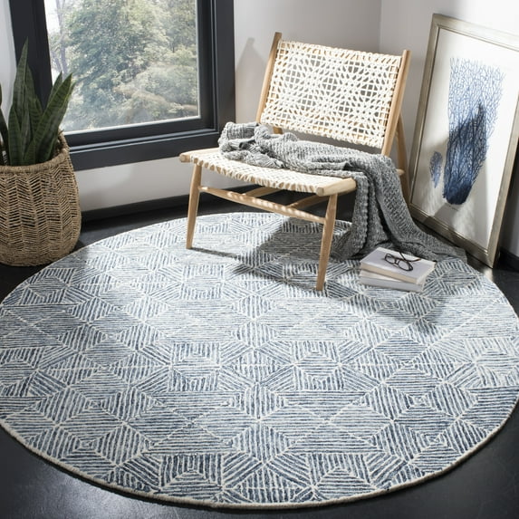 SAFAVIEH Abstract Brock Geometric Area Rug, Blue/Ivory, 8' x 8' Round