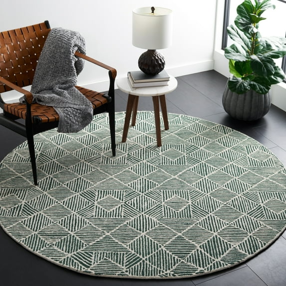 SAFAVIEH Abstract Brock Geometric Area Rug, Dark Green/Ivory, 4' x 4' Round