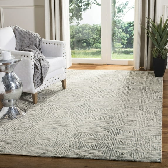 SAFAVIEH Abstract Brock Geometric Area Rug, Green/Ivory, 6' x 6' Square