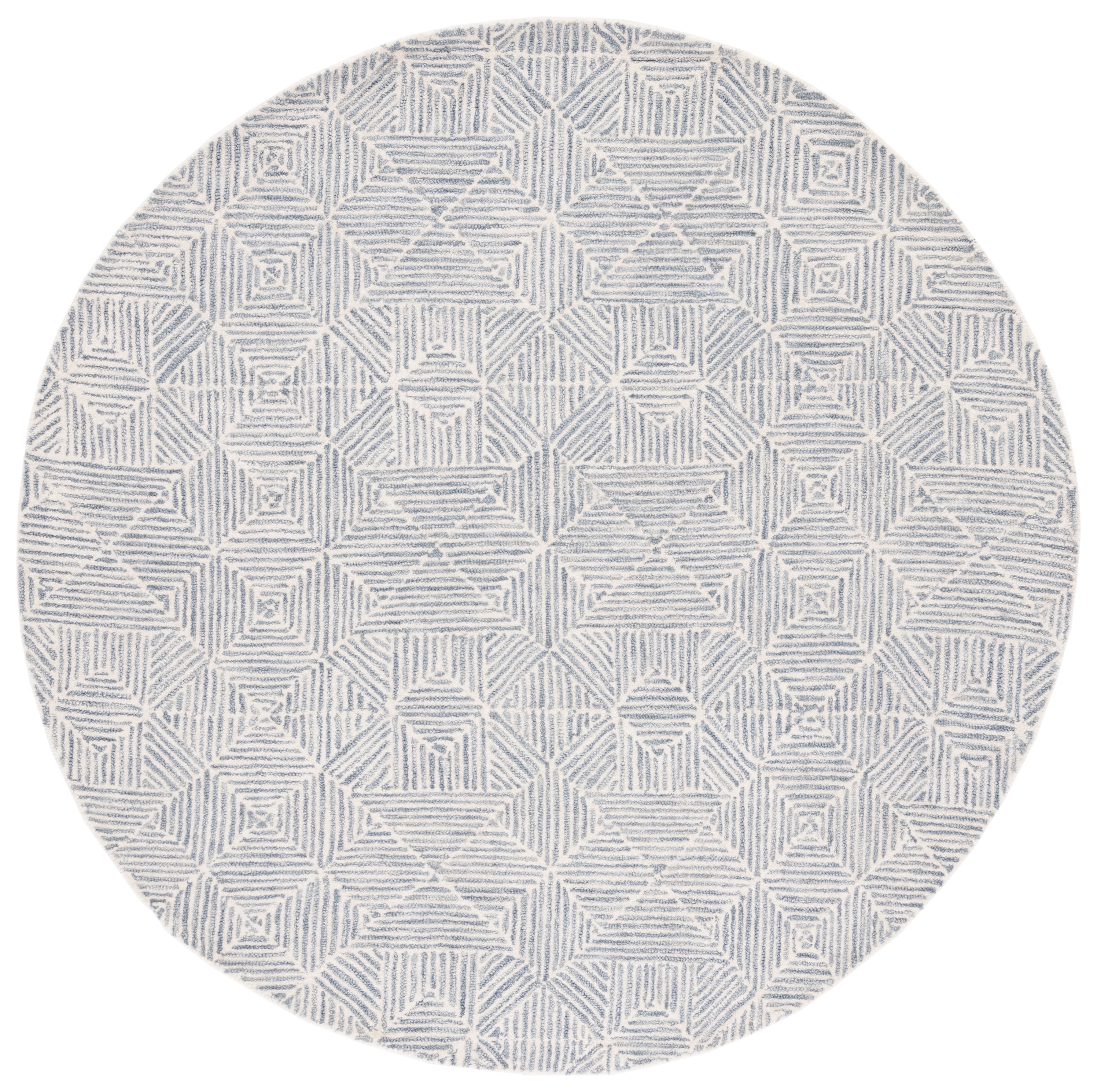 Grey and Ivory Round Tufted Wool Area Rug, 6' x 6'