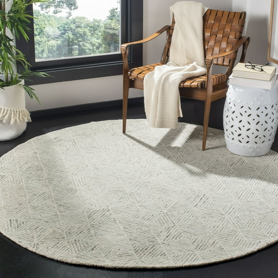 SAFAVIEH Abstract Brock Geometric Area Rug, Ivory/Light Blue, 4' x 4' Round
