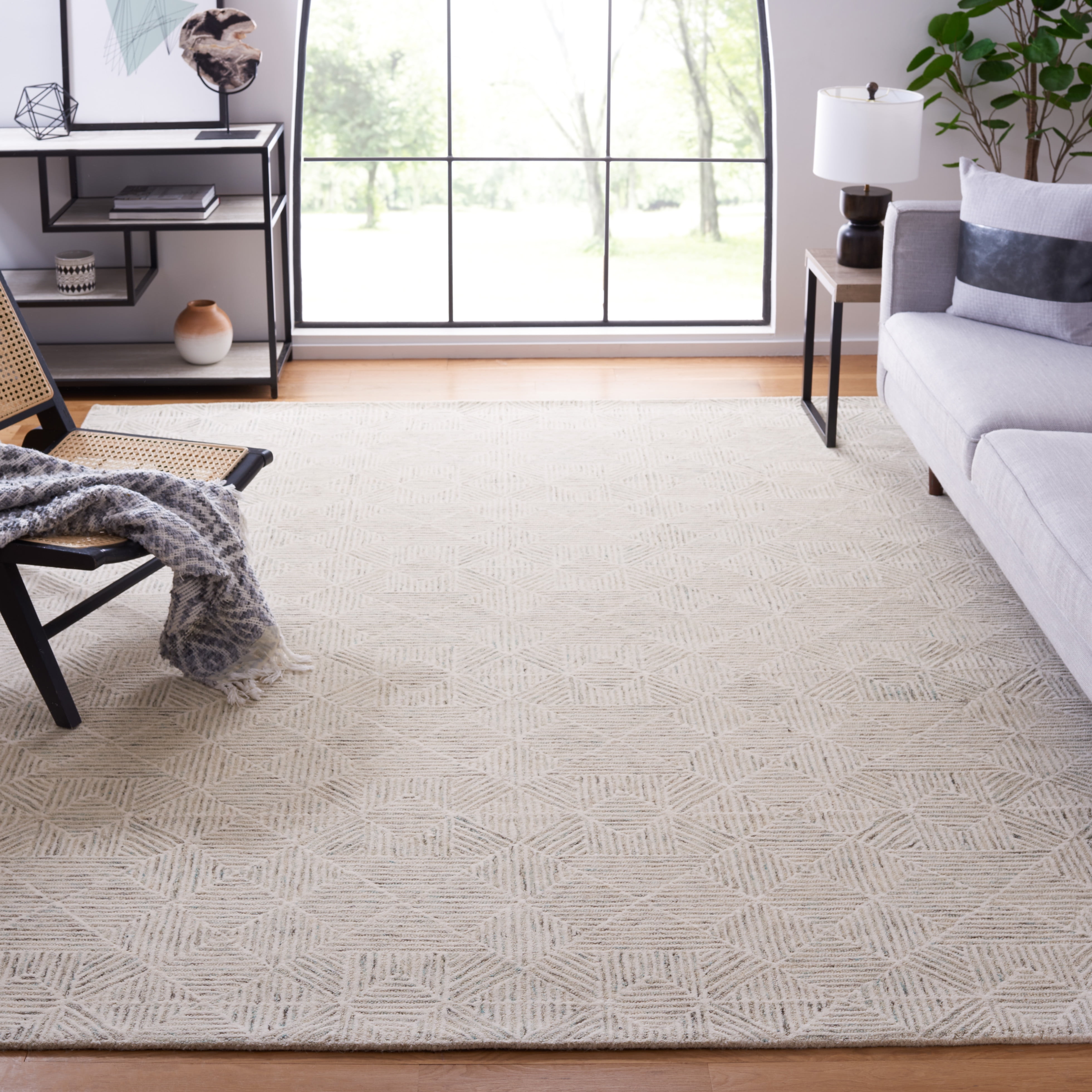 SAFAVIEH Abstract Brock Geometric Area Rug, Ivory/Light Blue, 9' x 12'