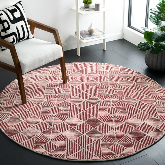 SAFAVIEH Abstract Brock Geometric Area Rug, Red/Ivory, 6' x 6' Round
