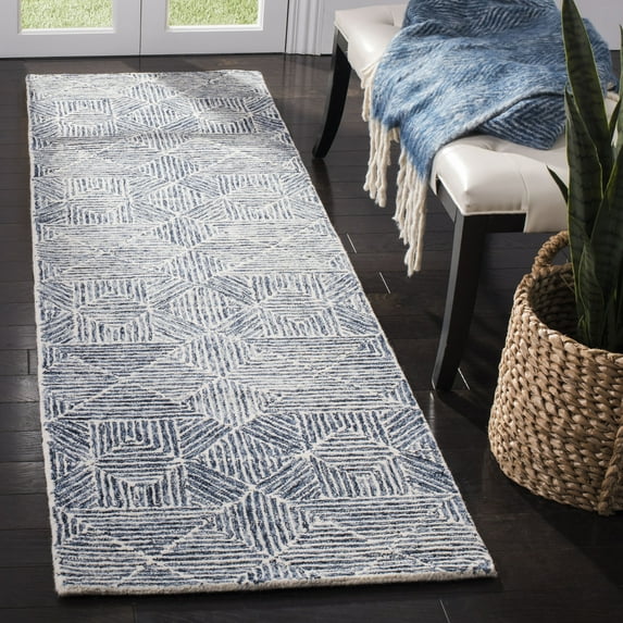 SAFAVIEH Abstract Brock Geometric Runner Rug, Blue/Ivory, 2'3" x 14'