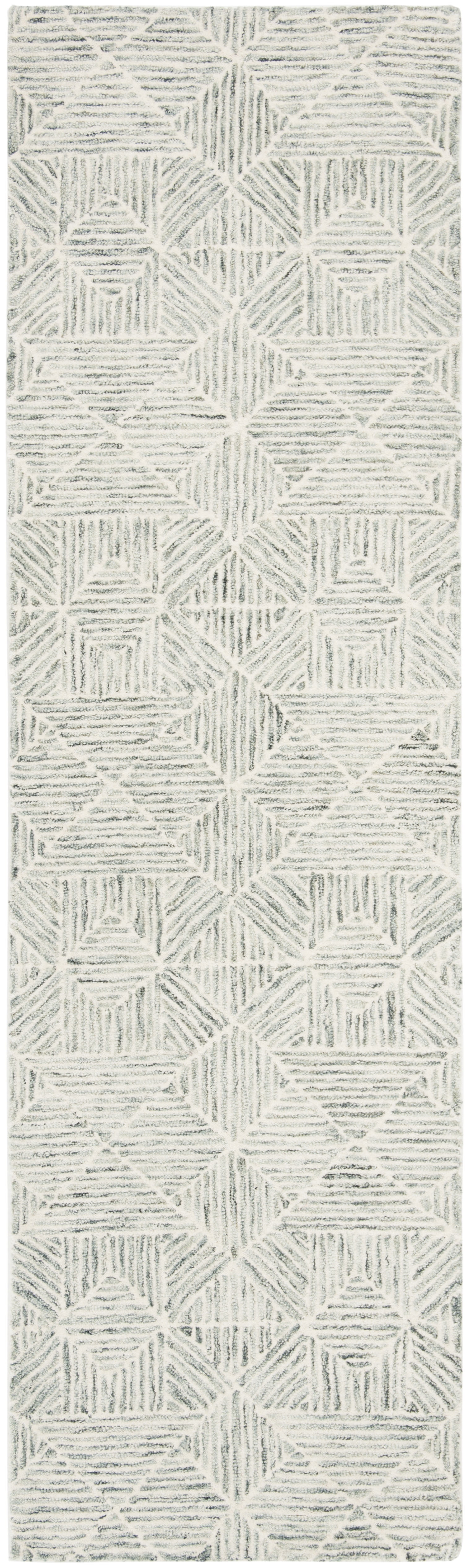 SAFAVIEH Abstract Brock Geometric Runner Rug, Green/Ivory, 2'3" x 16'